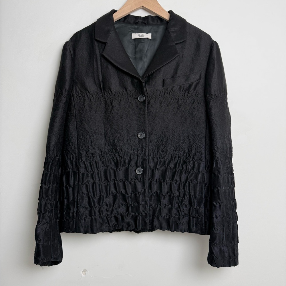 Prada FW 2007 Runway Textured Jacket IT 46 Black Crinkle Silk Blend Rare Archive